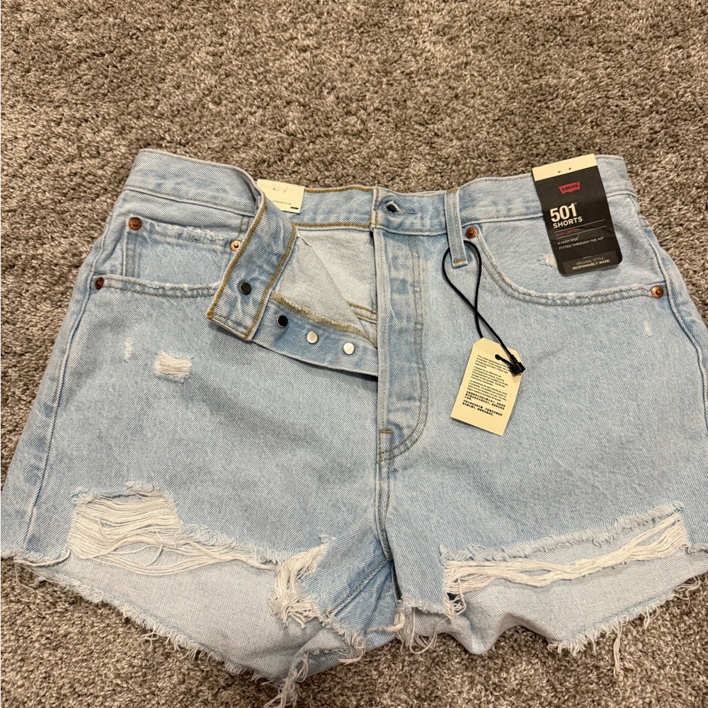 Levi's Women's 501 Distressed Light Blue Jean Shorts